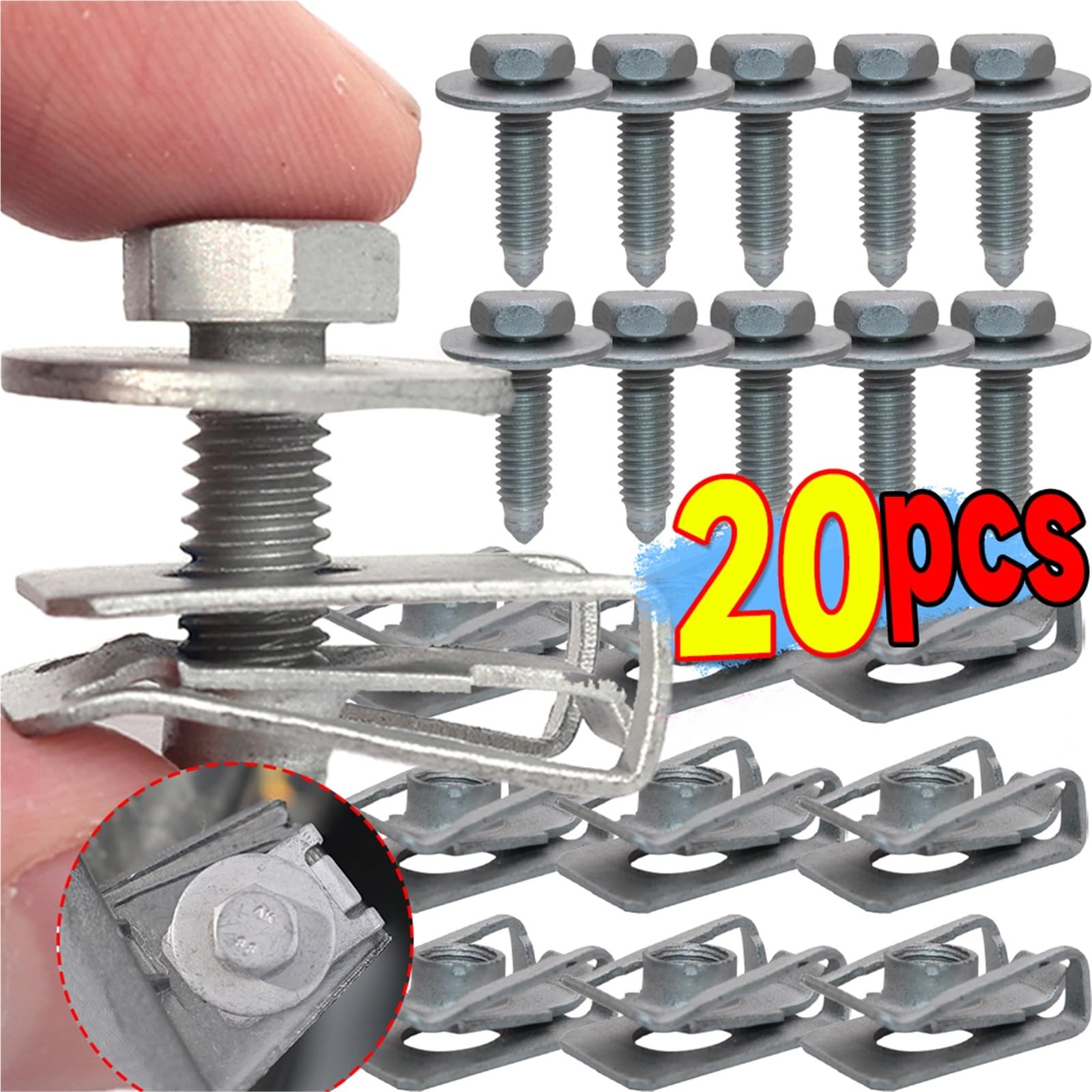 Schraubenset M6 Motor-Unterschutz-Chassis-Schrauben, Sechskantschraube mit Unterlegscheibe, universelles Befestigungsset for Karosserieteile, Kotflügel für Reparatur(20pcs)