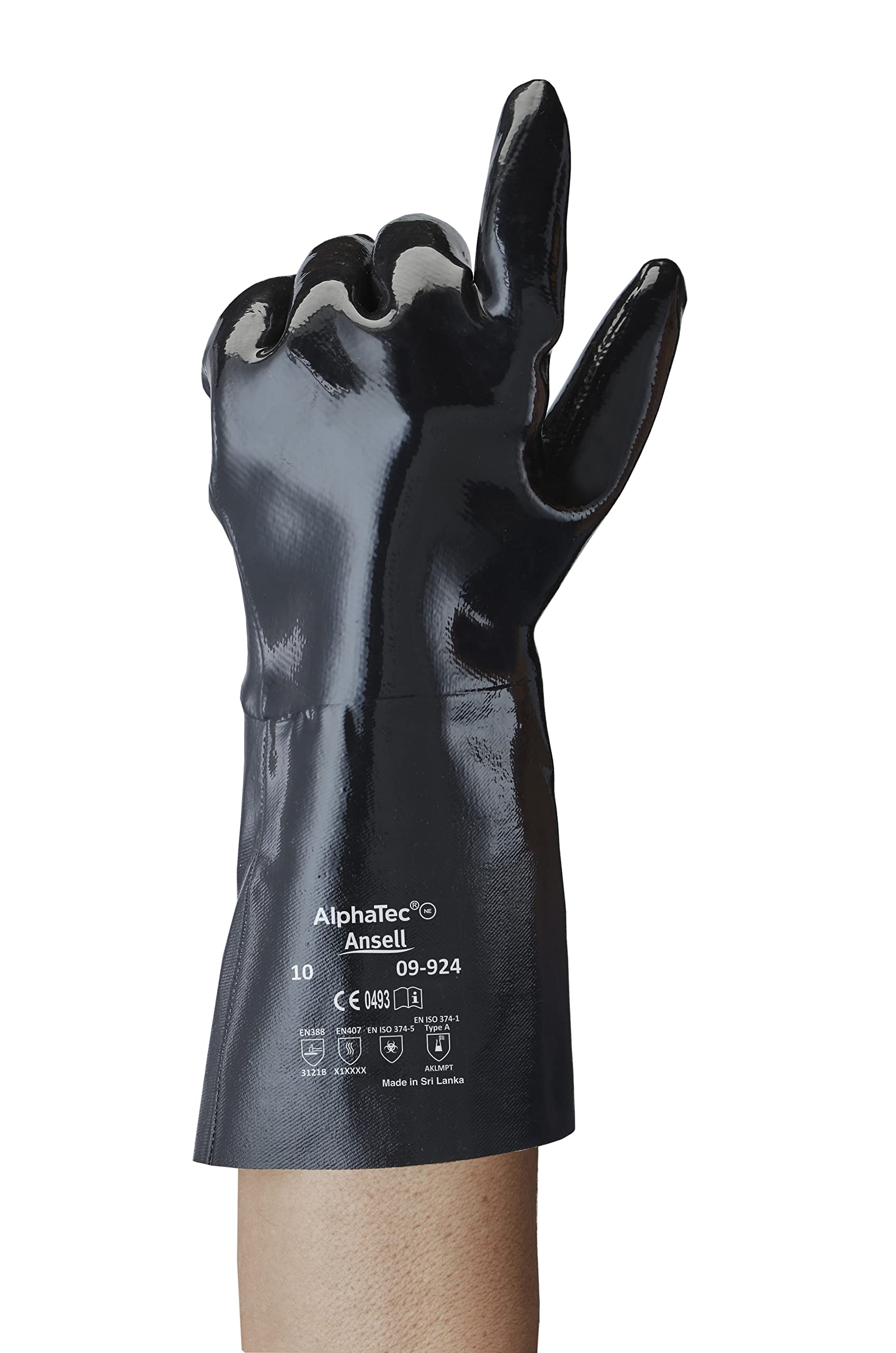 Ansell AlphaTec 09-924 Gants Protection Chimique en Néoprène, Haute Résistance Acides et Solvants, Chimie et Travaux Lourds, Gant de Travail Industriel, EPI, Noir, Taille XL (12 Paires)