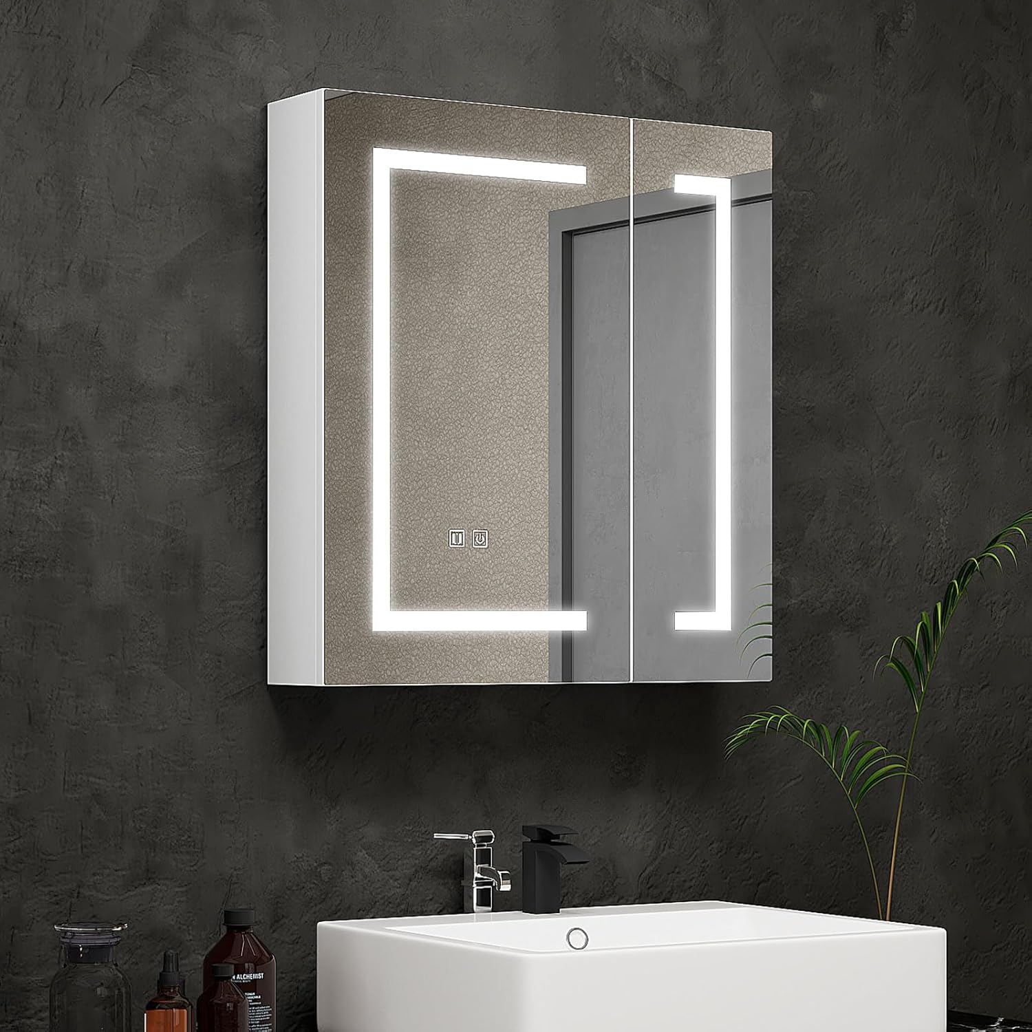 Amazon.com: Mepplzian LED Medicine Cabinet with Mirror 2 Door Lighted ...