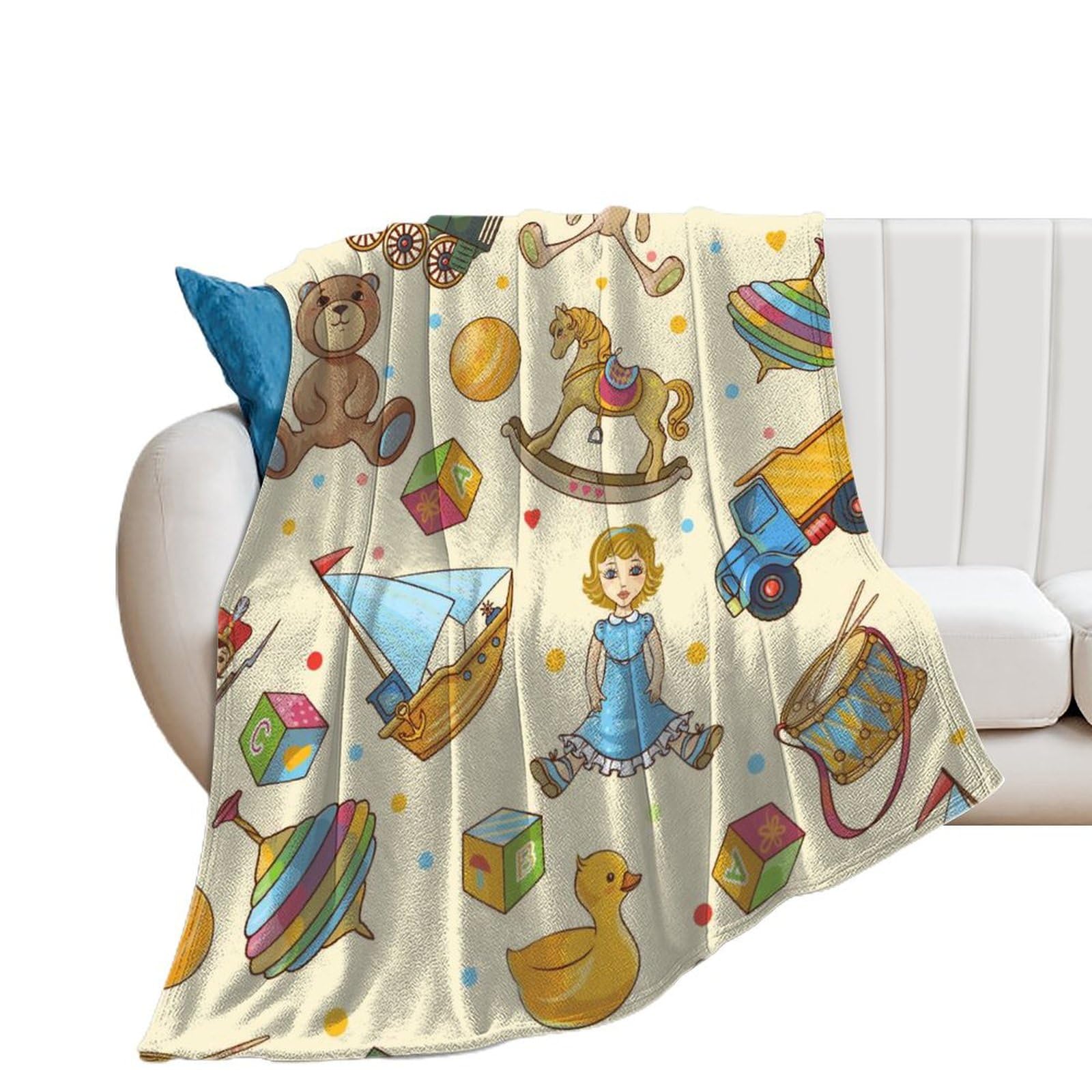 Couverture polaire motifs jouets pour lit et canapé de salon 100x130cm