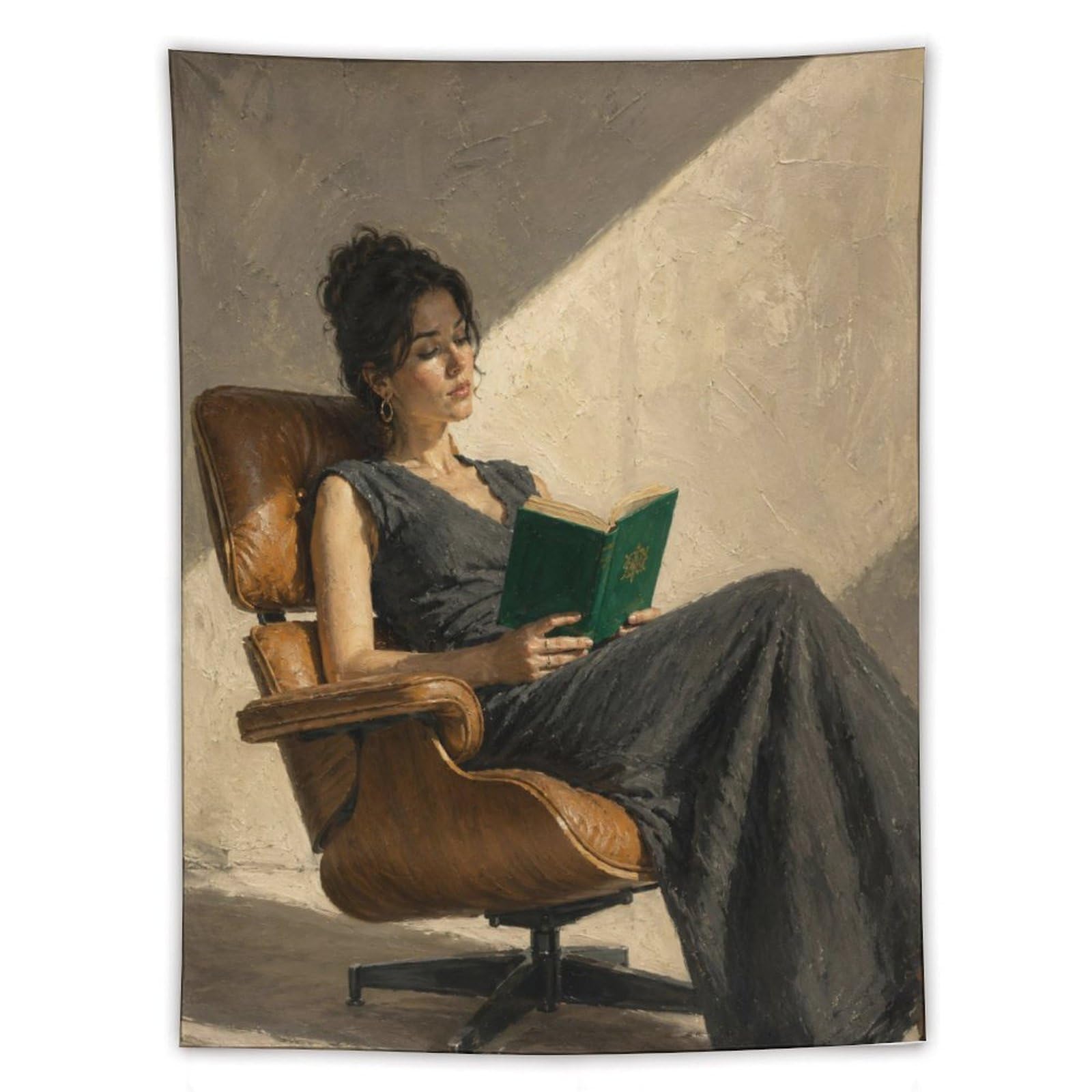 H3B8U2Y5 Woman Reading Green Book Wall Tapestry, Reading Corner