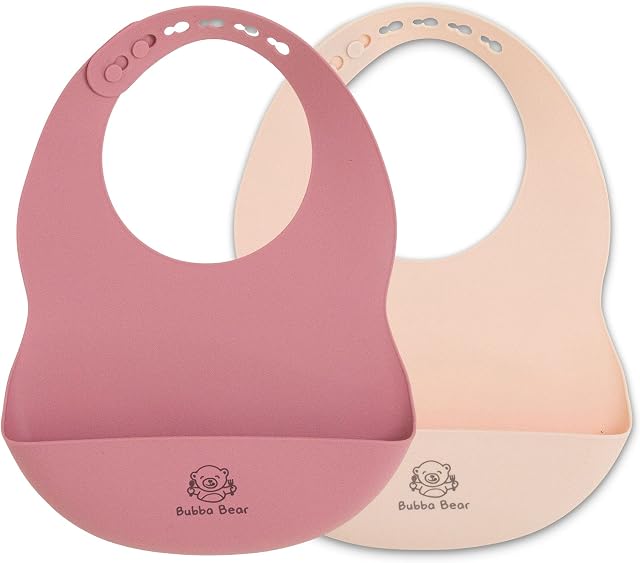 Bubba Bear ® Silicone Baby Bib Set | Waterproof Bibs for Weaning | Adjustable Neck & East to Clean | Soft for Teething with food catcher for Feeding