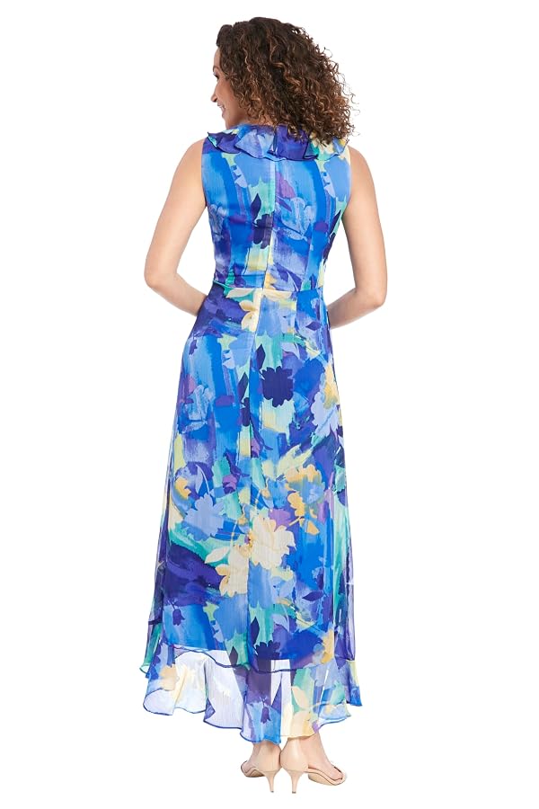 London Times Women's Dresses Sleeveless Ruffle Detail Faux Wrap Tie Midi Dress, Sunshine/Ultramarine, 10 by London Times - Used condition - Image 3