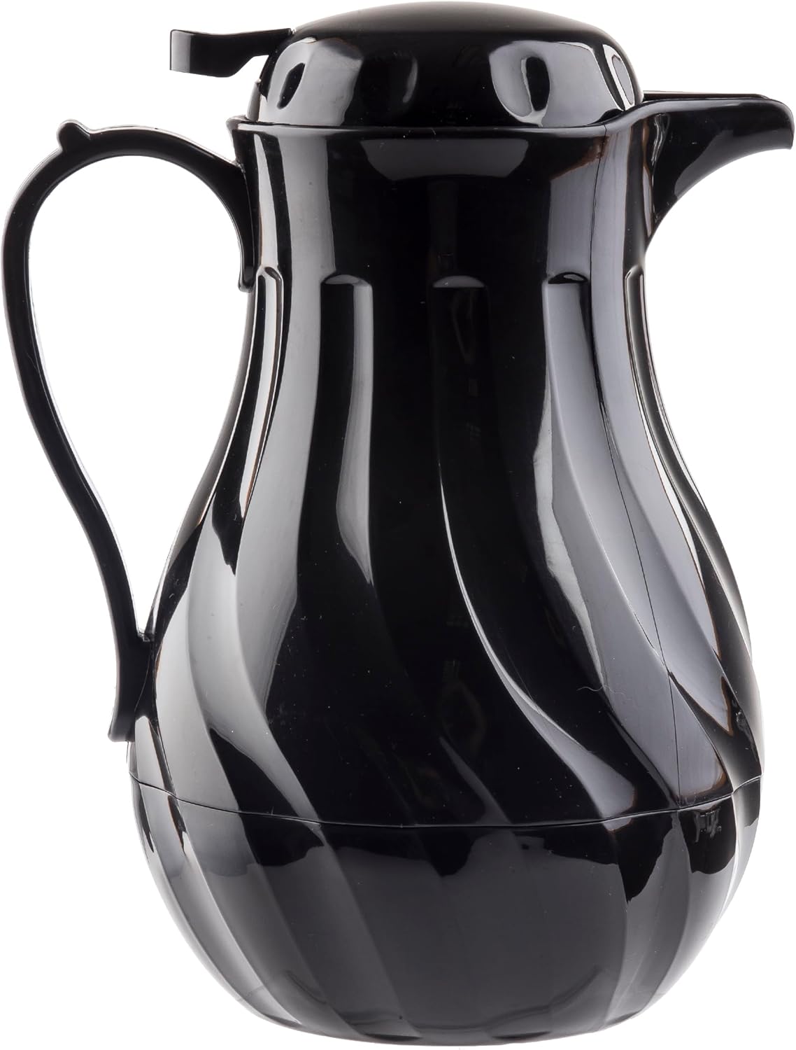 TableCraft 1001501 Insulated Coffee Carafe, Triple Wall Swirl Design, 64 oz Hot Beverage Server, BPA-Free Plastic, Black Carafe, Thumb-Press Lid, Color ID Tags, NSF Listed