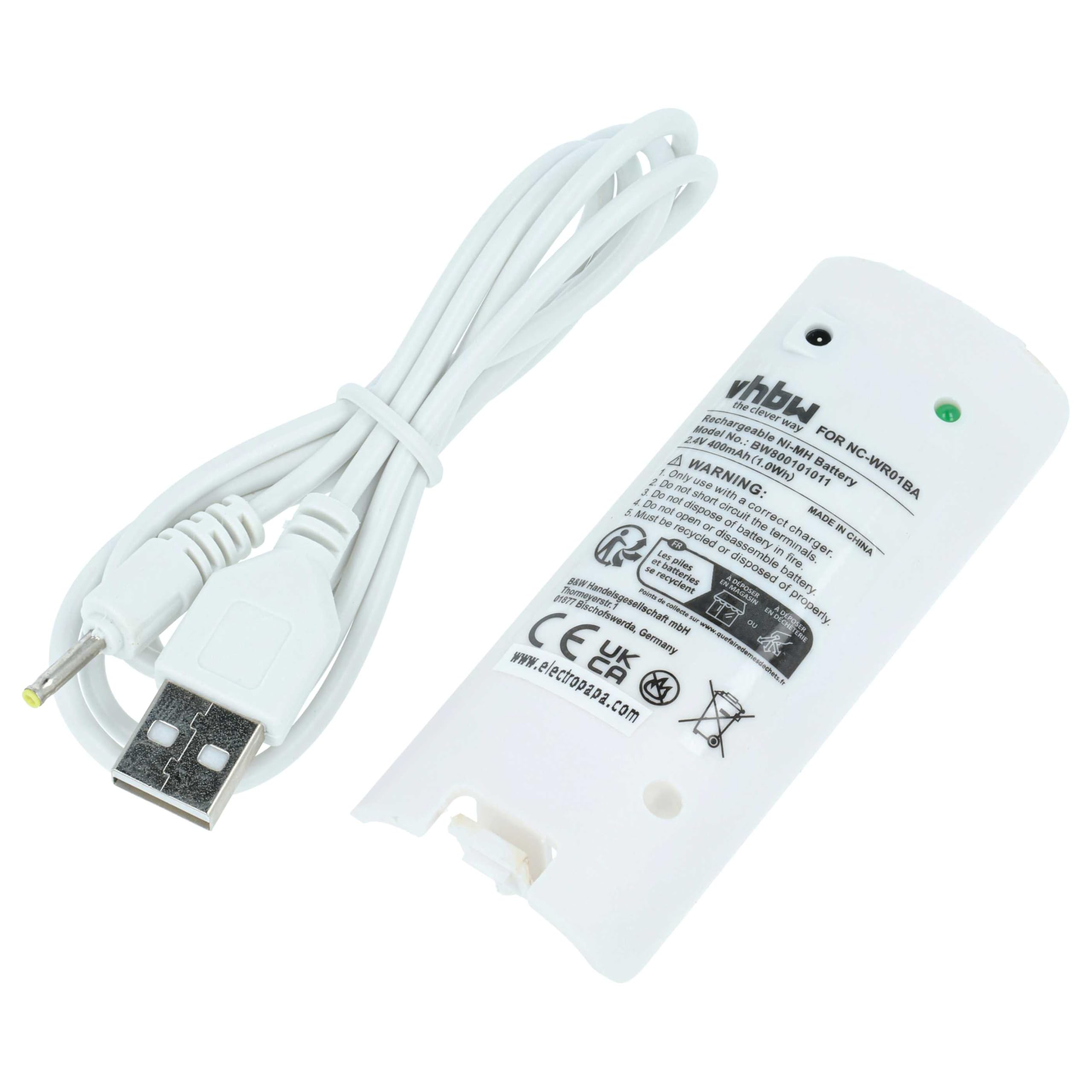 vhbw Batería Compatible con Nintendo Wii Controlador, Remote Plus Gamepad Controller (400mAh, 2,4V, NiMH)