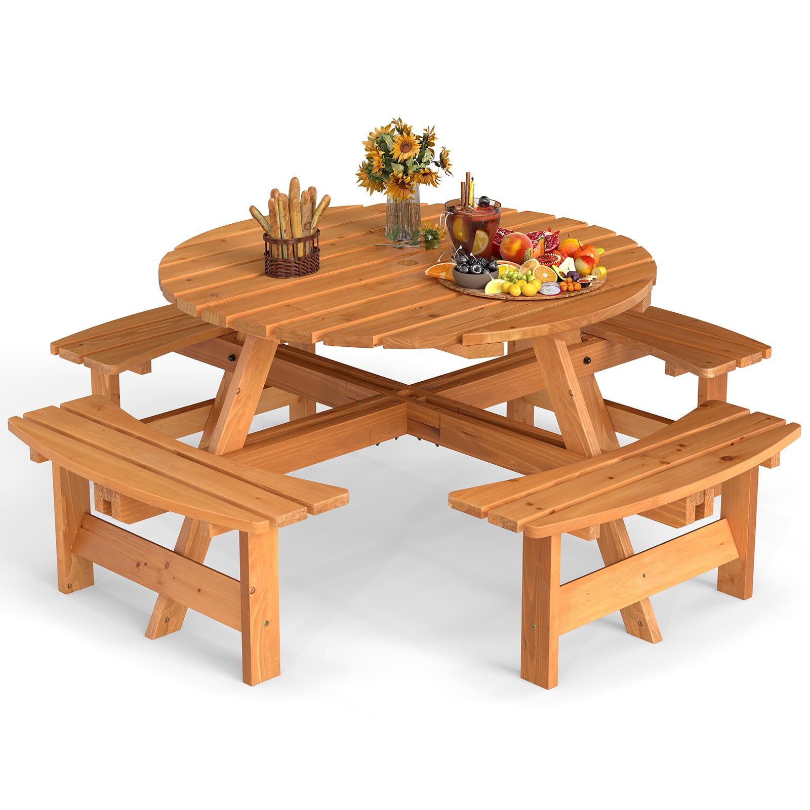 Amazon.com : HAPPYGRILL 8-Person Wood Picnic Table Bench Set