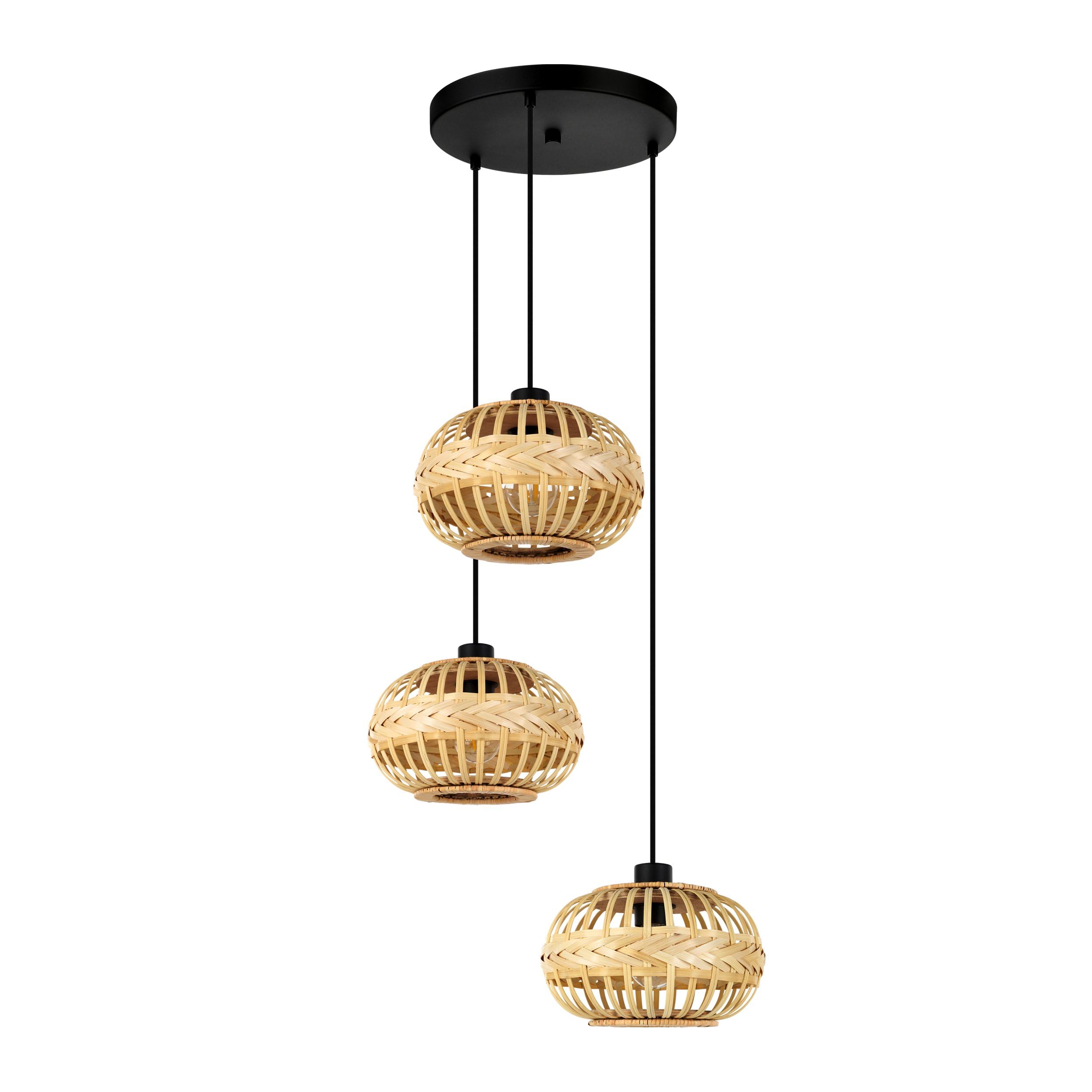 Eglo Light/Brown/Black Amsfield 1 Triple Drop Round Bamboo Wickerwork Pendant