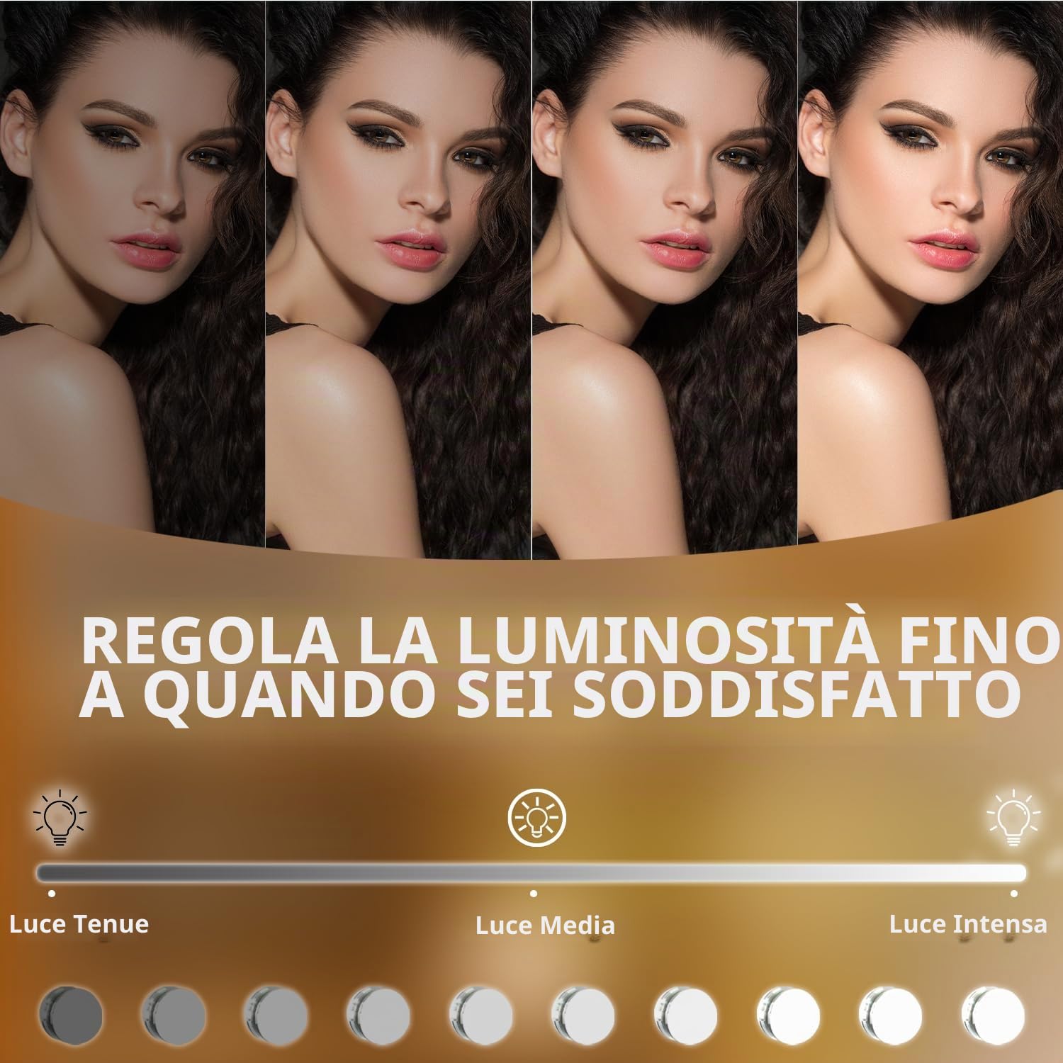 FENCHILIN Specchio trucco cosmetico con luci regolabile a 360 gradi a 9 lampade LED Touch Screen, Hollywood, grande da tavolo 10x ingrandente 25x30cm