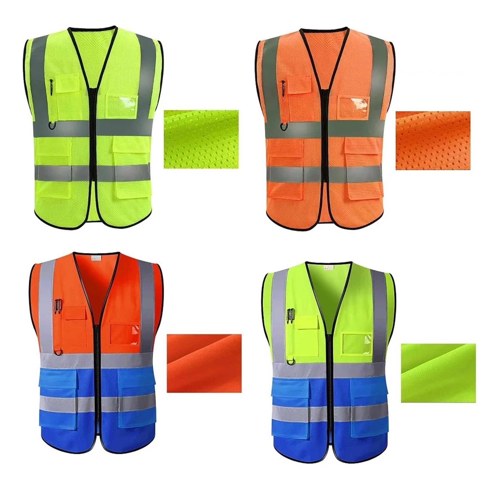Chaleco de Seguridad Reflectante Alta Visibilidad for Verano, Unisex, Bolsillos con Cremallera, sin Mangas, for construcción, Trabajo Nocturno(Light Blue)