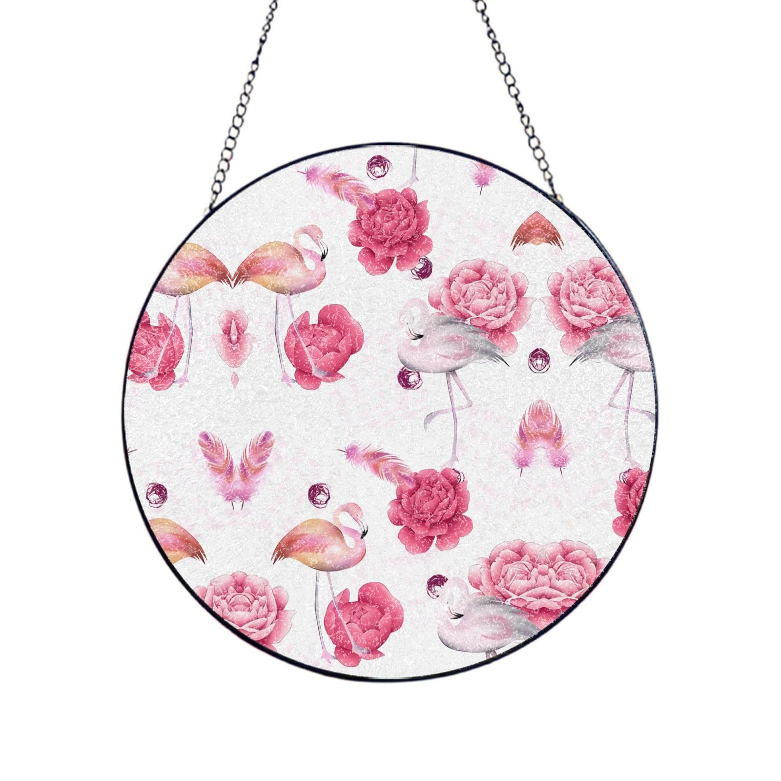 Poezjzw Stained Glass Window Hanging - Pink Flamingos Sun Catcher For Door Garden Home Decor Christmas Mother'S Day Birthday Gifts 4in（10cm）