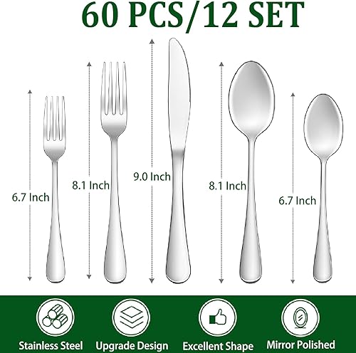 Miniatura 2 de Yoehka - Juego de cubiertos de acero inoxidable para 12 personas juego de cubiertos de acero inoxidable para el hogar y el restaurante juego de