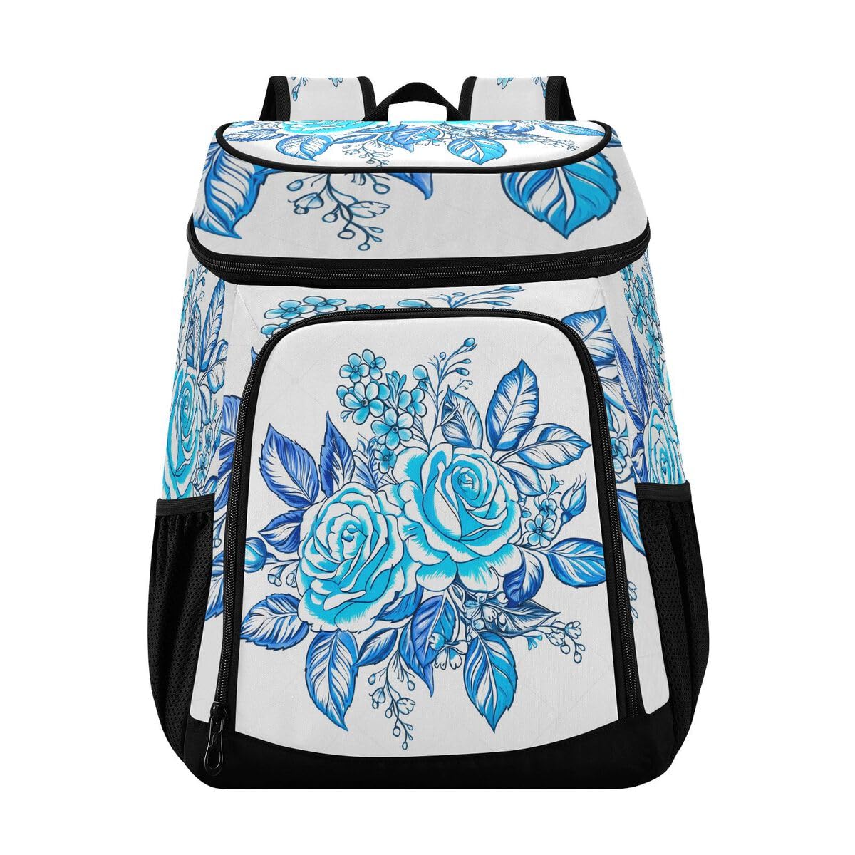 Rose Blue Leaves Cooler Backpack Leakproof Insulated Lunch Cooler Bag 30 Cans Camping Backpacks for Picnic Beach Road Trip