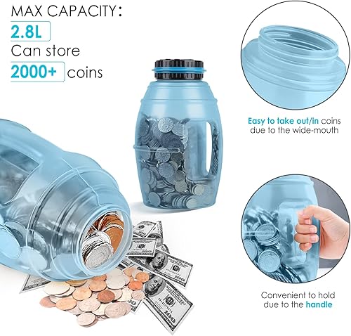 Miniatura 3 de Vcertcpl - Alcancía grande para adultos, banco digital de conteo de monedas con contador LCD, capacidad de 2.8 litros, tarro de dinero para adultos,