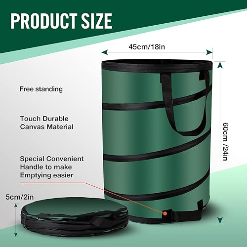 Miniatura 6 de Bote de basura plegable y desplegable de 30 galones, bolsas de basura reutilizables para patio, bolsas de césped y hojas de 18 x 24 pulgadas, tela