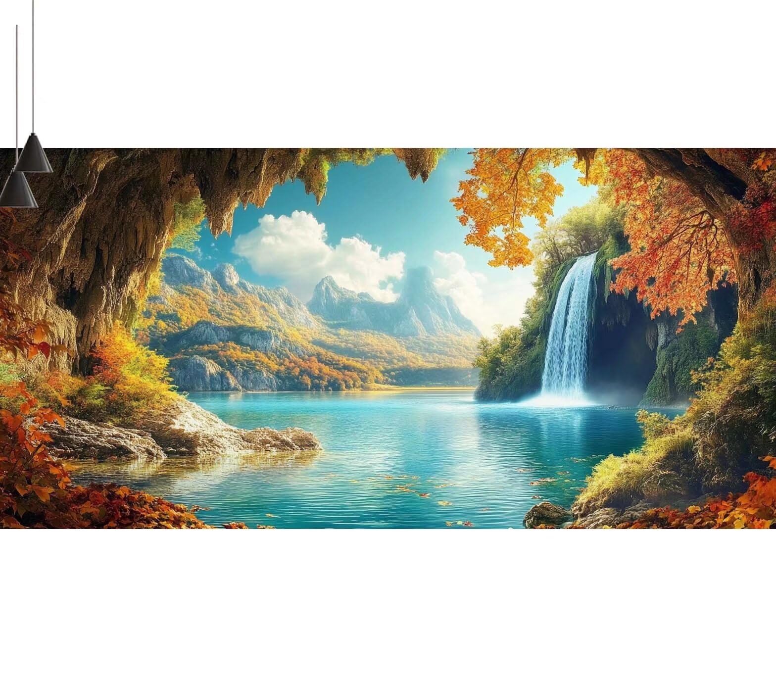 Dipingere con i Numeri per Adulti Bambini, Paint by Numbers con Pennelli Pittura a Pigmento Acrilico, Fai Da Te pittura di Numeri Kit Decora la casa Regalo (Senza Cornice)- Cascata,Lago 90x260cm V-603