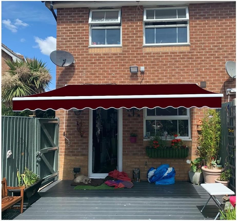 Rygcrud Manual Patio Awning Replacement Fabric Water Proof Polyester, Retractable Shelter Top Canvas Cover Sun Shade Cloth for Window Door Deck Canopy(Red,4x2m(13.1x6.5ft))