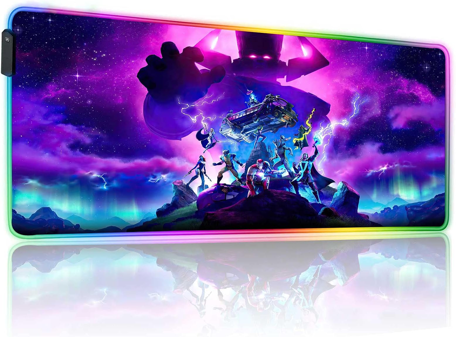 Customized RGB Gaming Mouse Pad for Fortnite-Marvel Nexus War,Mousepad With12 Lighting Modes & Non-Slip Rubber Base,Glowing Laptop Desk Pad,Computer Keyboard and Mice Combo Pads Mouse Mat 31.5X11.8