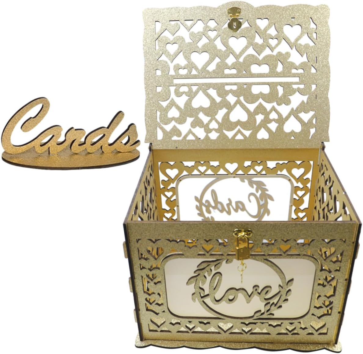 Wood Card Holder Hollow Wooden Card Box Glitter Wedding Anniversary for Party and Event