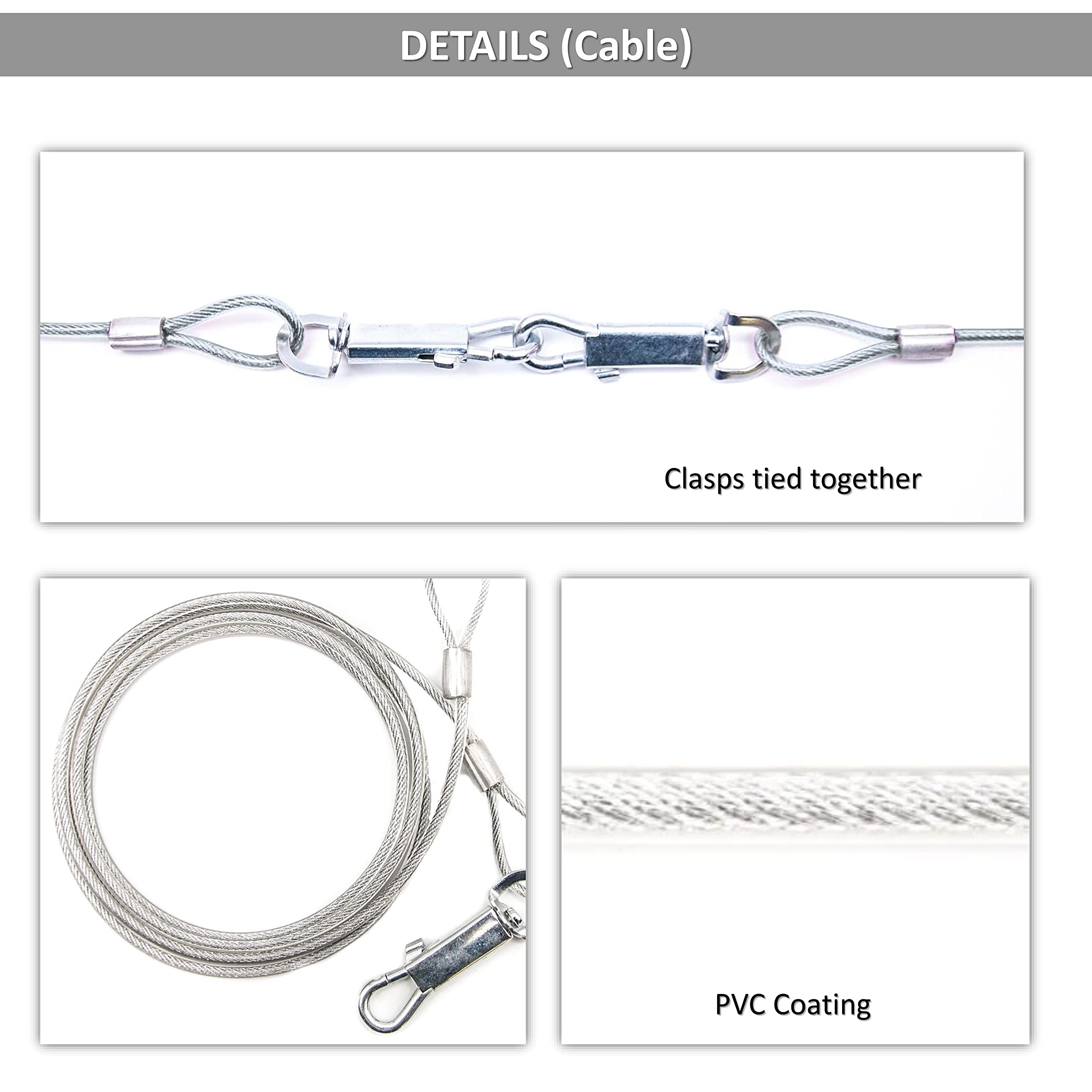 1x 1.8m, Tie Out Cable for Dogs, PVC Cover, Heavy Duty, Dog Chains for Outdoor Use with Anchor Stake Training Lead Cables - Image 3