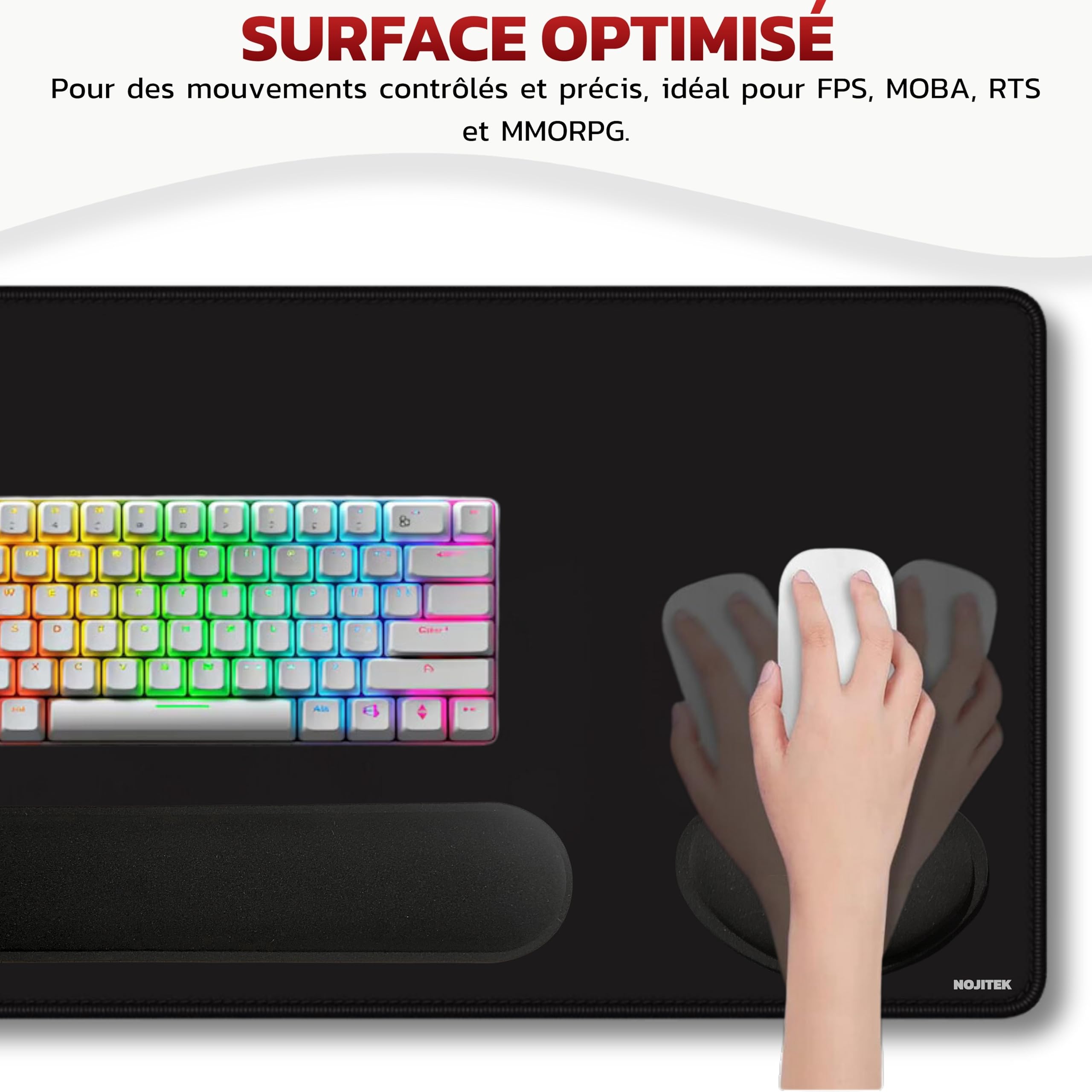 Tapis de Souris XXL 900x400x3 mm avec Repose-Poignet Souris & Clavier | Grand Tapis Ergonomique pour Bureau, Gamer & Professionnel | Imperméable, Antidérapant – sous-Main Confort Durable Noir