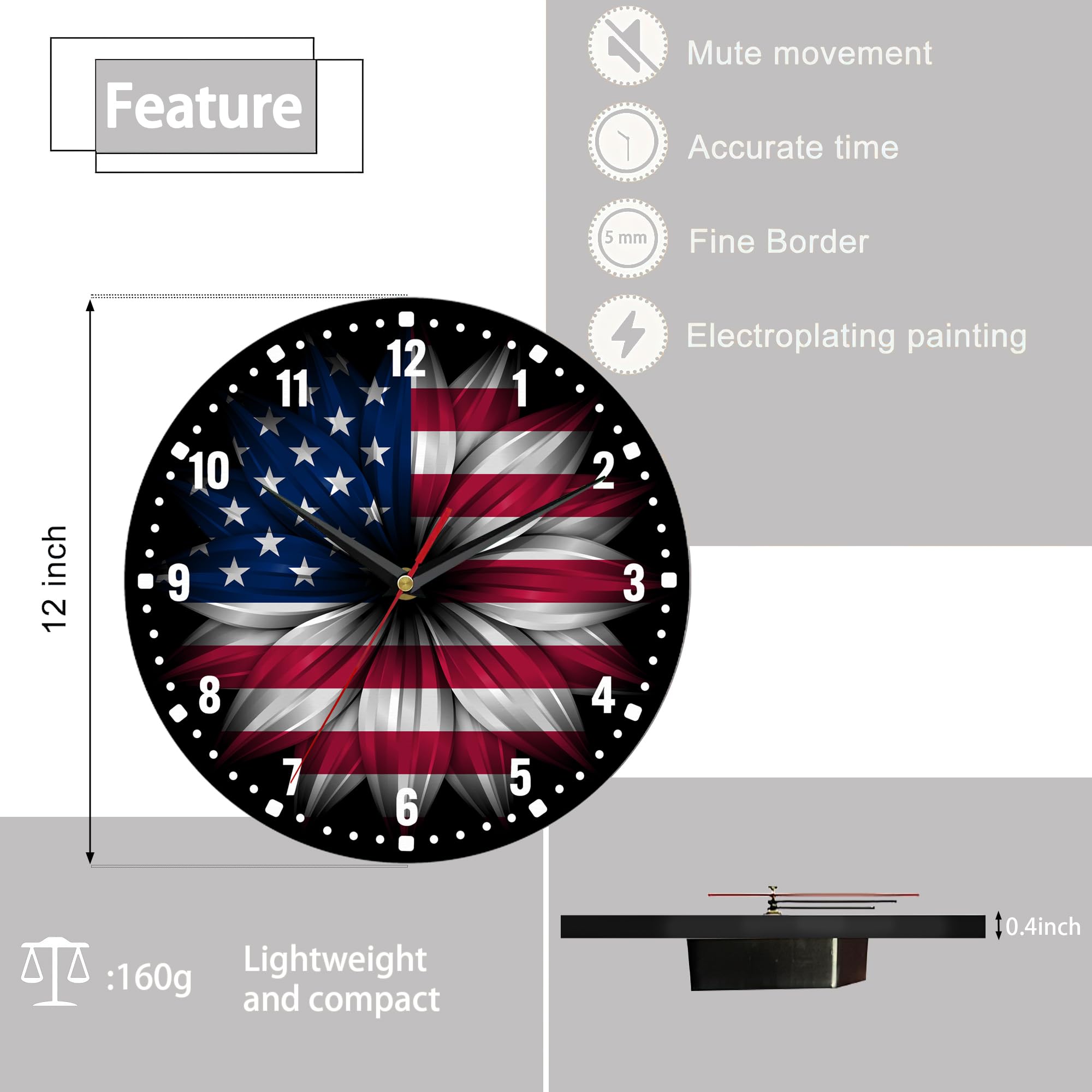 ビンテージ USA アメリカ国旗 ラウンド メタル 壁時計 Amazon.co.jp: SPUNKER アメリカ国旗キッチン壁掛け時計、独立