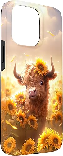 Miniatura 84 de Funda para iPhone 12 mini con diseño de vaca escocesa de las tierras altas y girasoles