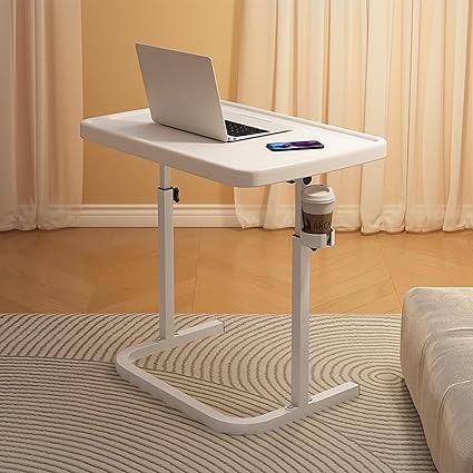 SAVYA HOME Manual Height Adjustable Desk/with Adj Table Top, Cup Holder/Portable Table/Bedside Table/Laptop Table/Lapdesk/Study Table for Kids/Foldable Table/Kids Study Table/Bed Study Table-White