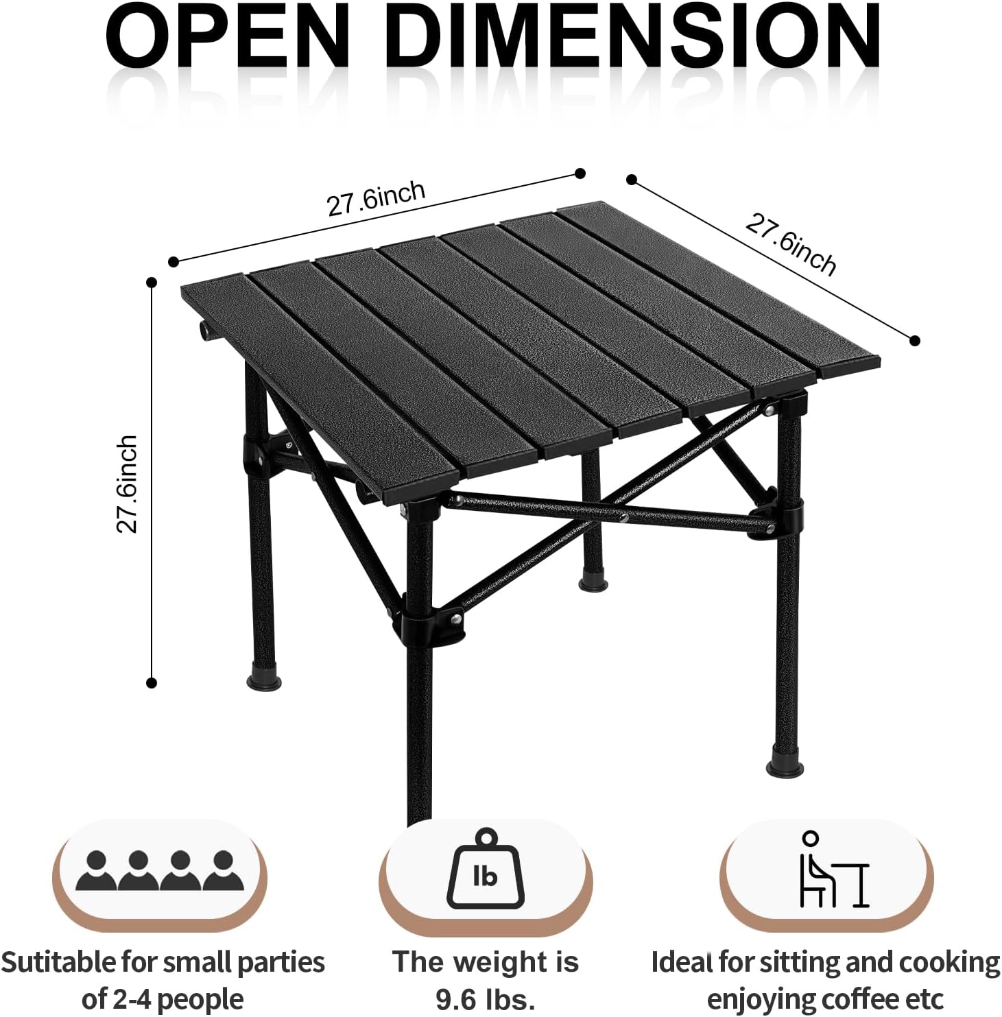 Camping Table Roll up Table,2-4 Person Portable Adjustable Height Roll up Aluminum Table with Carry Bag