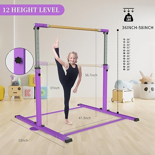 Miniatura 4 de YIintruan Kip Bar de gimnasia, barra horizontal para niños y niñas, altura ajustable de 3 a 5 pies, equipo de gimnasio en casa, ideal para