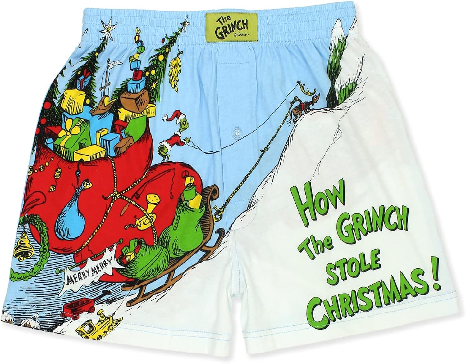 Dr. Seuss The Grinch Holiday - Pantalones cortos tipo bóxer con botones para hombre