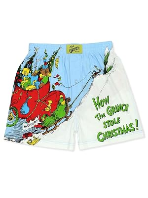 Dr Seuss The Grinch Holiday Mens Button Fly Boxer Lounge Shorts