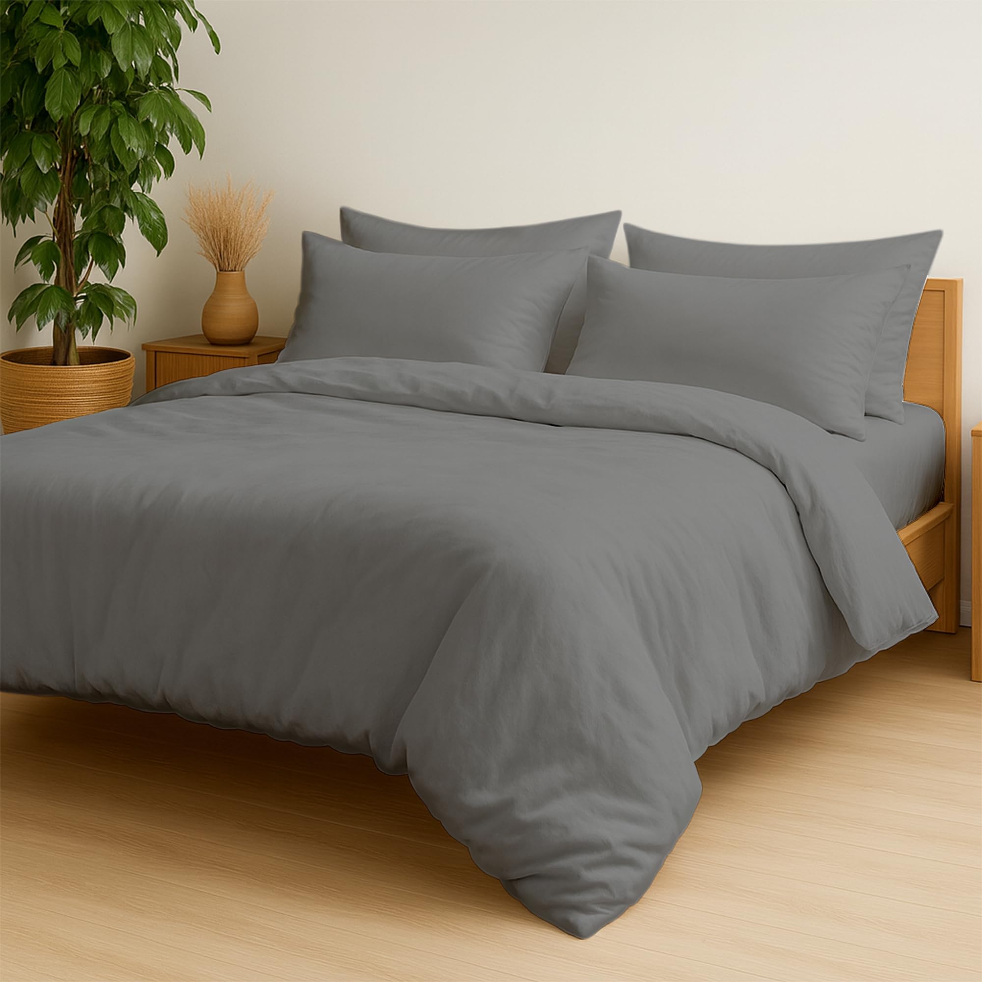EGYPTO 100% Brushed Cotton Duvet Cover – Soft Thermal Flannelette Bedding Super King Duvet Set – Breathable & Hypoallergenic Warm Comforter – Winter Bedding Quilt Cover (Grey, Super King)