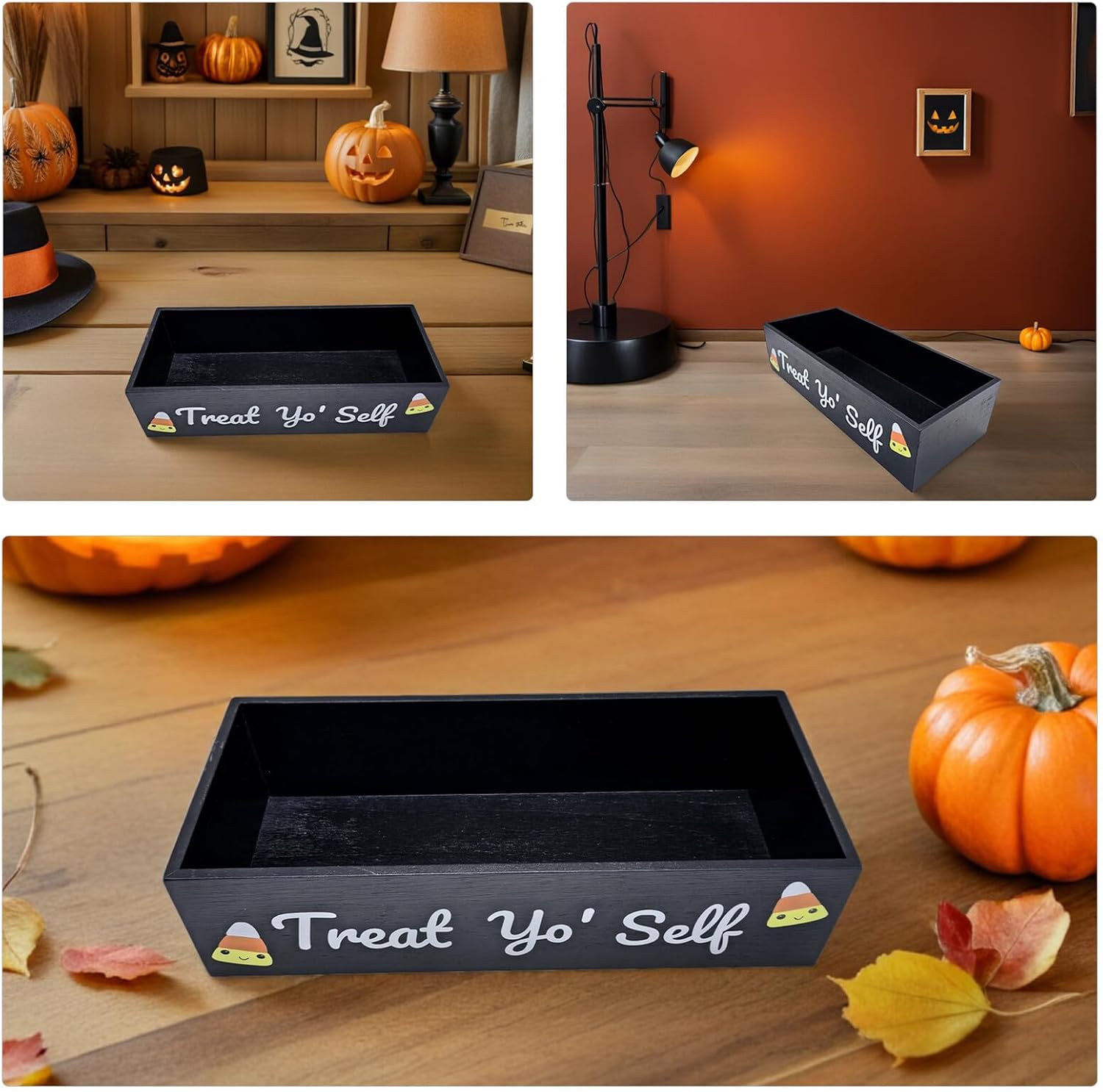 NUOBESTY Wooden Halloween Candy Tray Pumpkin Serving Bowl Holiday Snack Dish Decorative Candy Holder for Party Tableware Seasonal Treat Server
