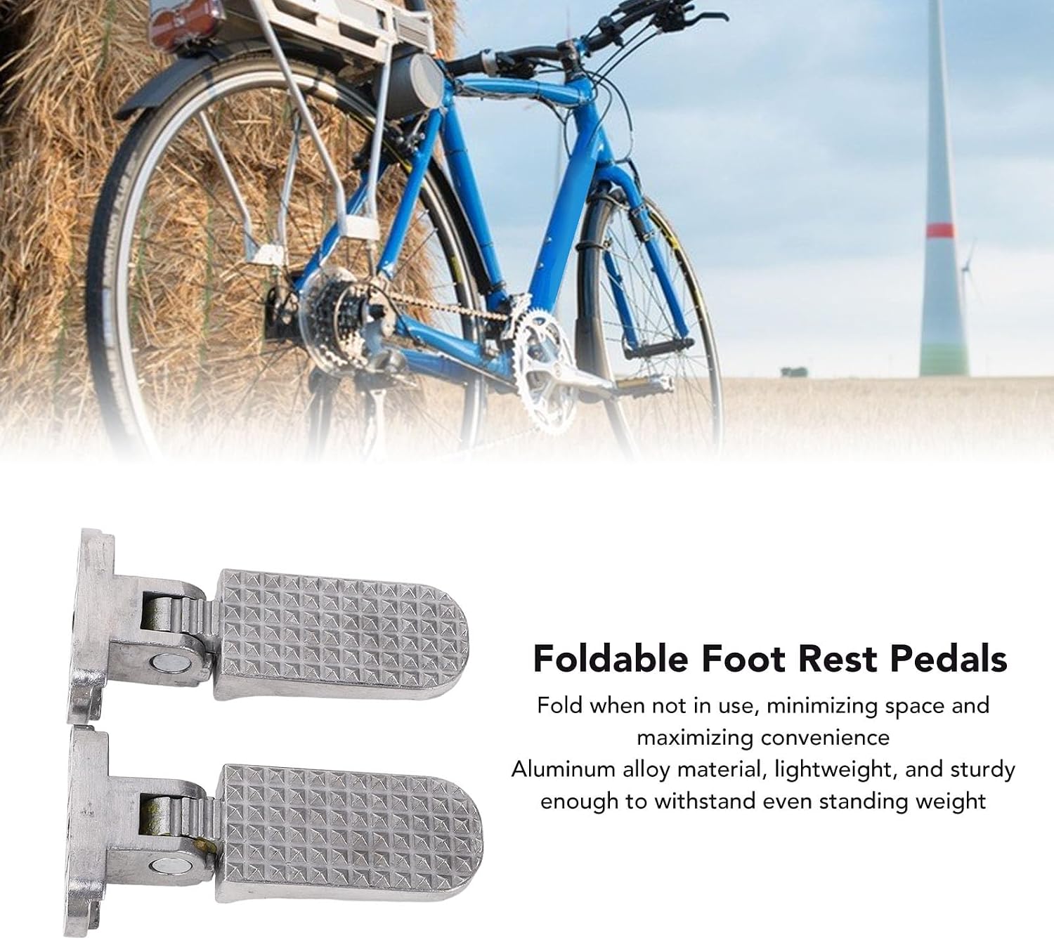 Keenso Bike Pegs,Foldable Aluminium Alloy Footrest Pegs for Electric, Mountain, Road Bikes