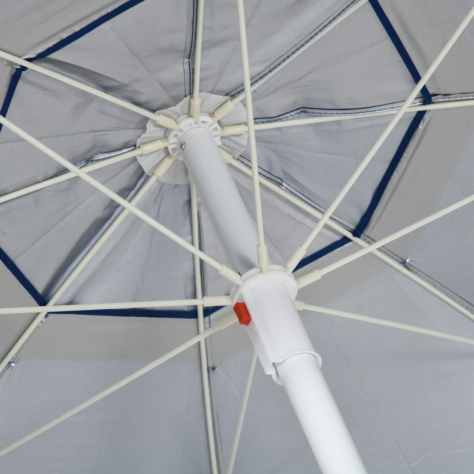 Outsunny Sombrilla de Playa con Panel Lateral Parasol Ø191x211 cm Azul | para Terraza, Manivela Manual, Techo Inclinable, 2 Bolsillos, 2 Ventanas, para Jardín Piscina