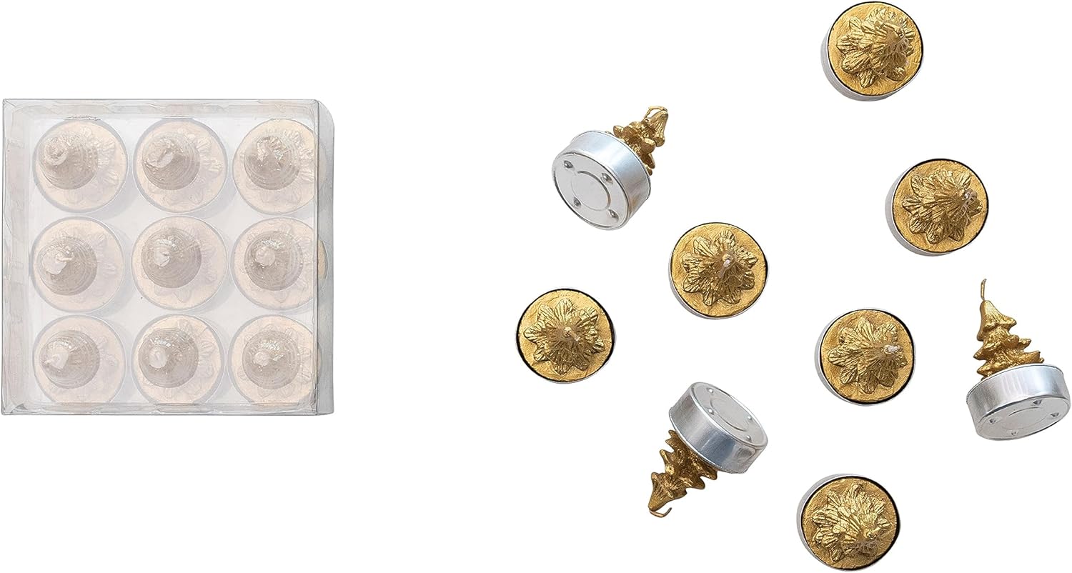 Creative Co-Op Unscented Tree Tea Lights, Gold Color, Set of 9