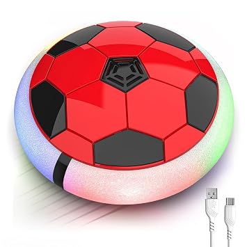 Hover Football for Kids | Rechargeable LED Air Power Soccer Disc | Indoor Floating Football Toy with Soft Foam Bumper