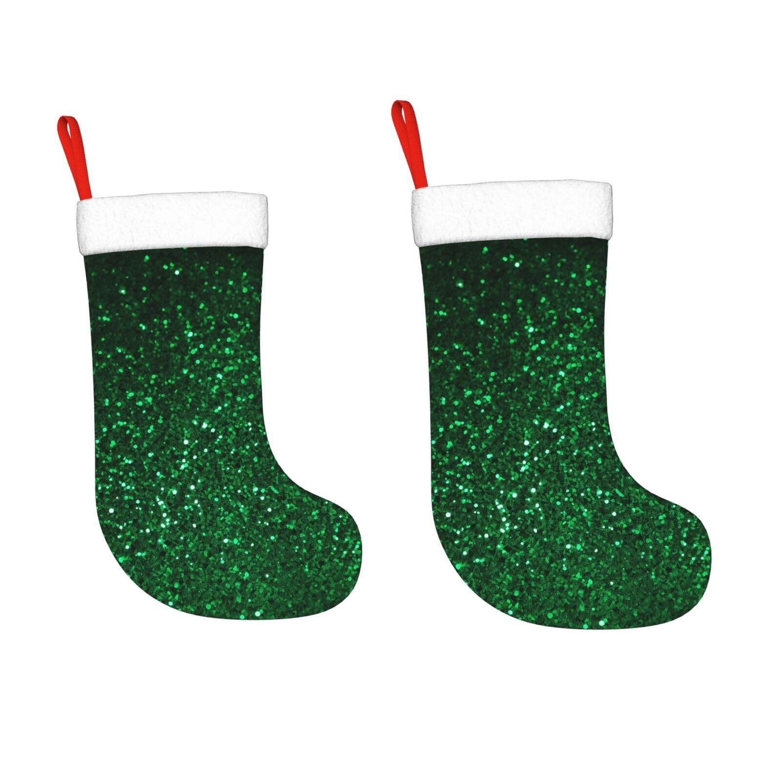 KLOPH 2 Pack 18 Inches Christmas Stockings Personalized Green Sequin Sparkle Xmas Stocking Hanging Decoration Fireplace Stocking for Holiday Xmas Tree Christmas Fireplace Decor Gifts