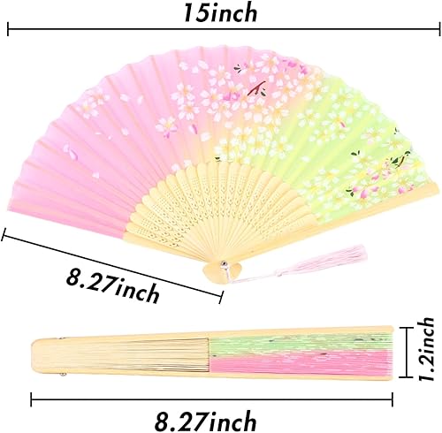Miniatura 2 de JOHOUSE 4 abanicos plegables de tela floral con borla, elegantes abanicos de boda para invitados, ventilador plegable chino, ventilador de mano