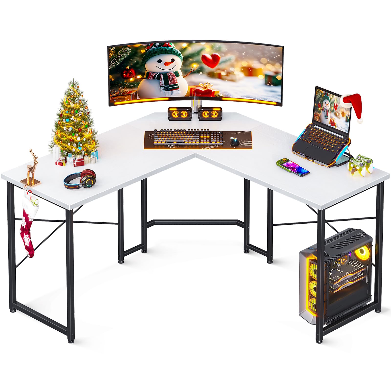 Casaottima 47 inch L Shaped Gaming Desk, Corner Desk Gaming Table for Home Office, Computer Desk Sturdy Writing Workstation for Small Space, Easy to Assemble, White