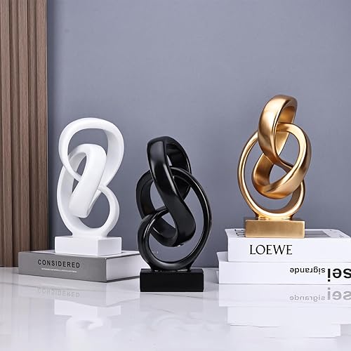 Miniatura 9 de DOVDOV Estatua abstracta de nudo dorado, decoración de nudo geométrico, decoración dorada en estante estante encimera para sala de estar, mesa de