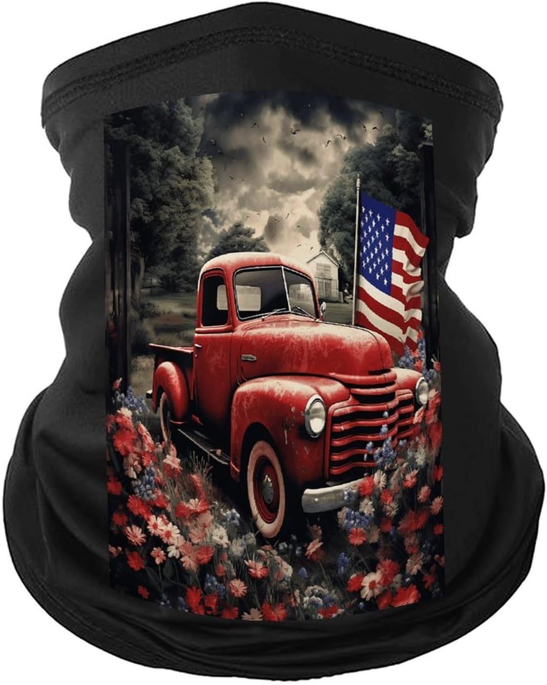 4th of July Patriotic Old Red Truck Face Mask for Men Women,Neck Gaiter Sunscreen Breathable,Face Cover for Skiing Fishing Hiking Cycling