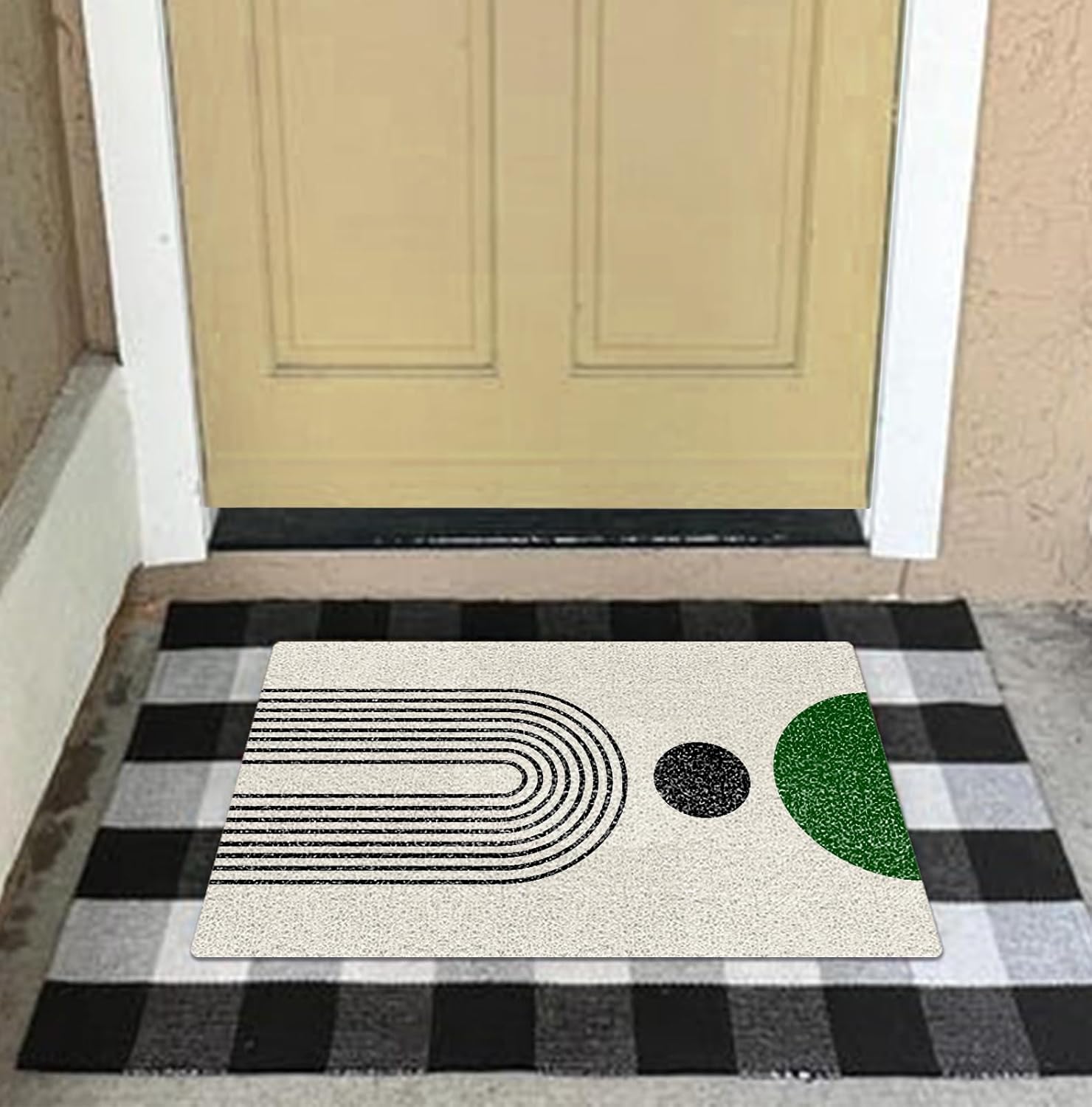 Black and White Beige Abstract Door Mat, Minimalist Boho Doormat Bathmat for Home Bathroom Indoor Outdoor Entrance Porch, Mid Century Modern Welcome Mats for Front Door Entryway, 17x30 Inches