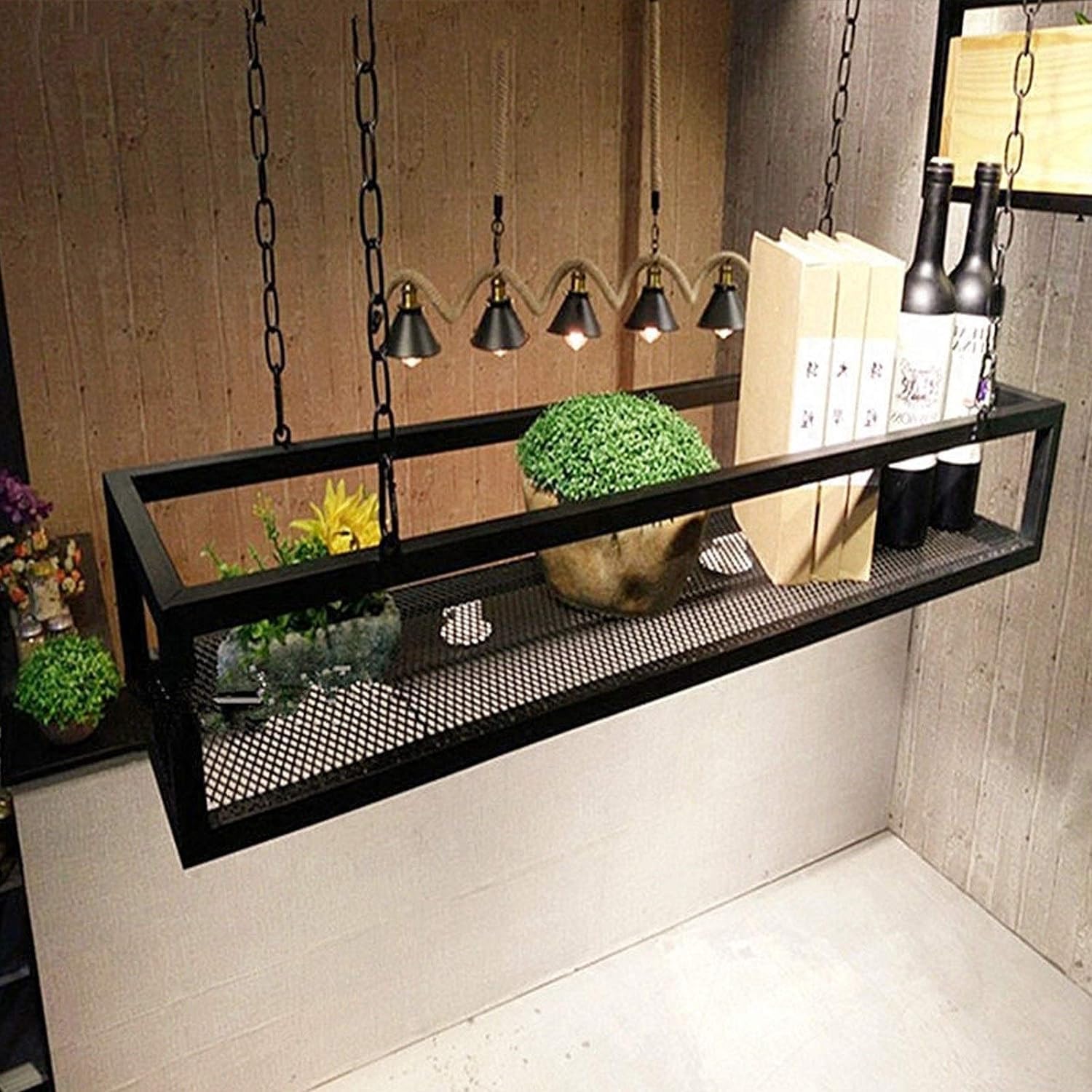 Deckenregal Hängend Küche kücheninsel Pot Pan Rack Hängende Regale Kreative Decken-blumenständer Kochgeschirr Aufhänger Lagerung for Bar Keller Garage Restaurant, schwarz Metall Eisenrahmen