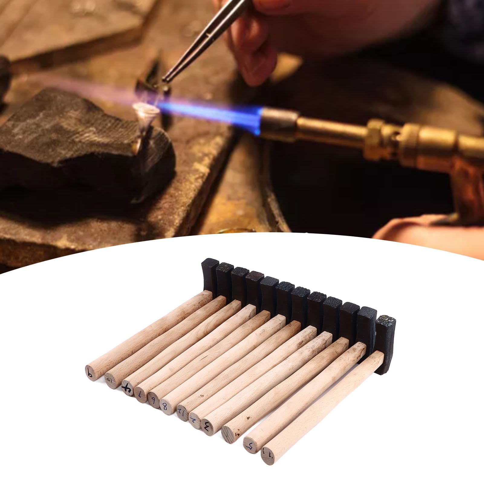 Ejoyous Młot tekstury DIY, ergonomiczne narzędzie do formowania metalu dla złotego srebra miedzianego aluminium rzemieślników, z 12 wzorami, odpowiednie do kształtowania bloków i