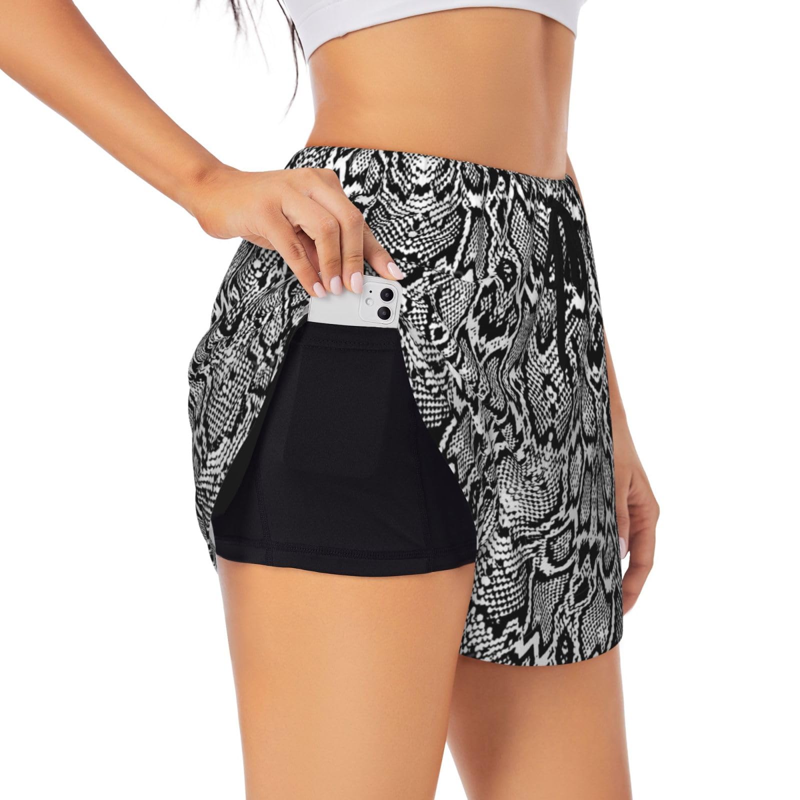 POCUK Black White Snake Skin Women's Athletic Shorts Summer Outdoor Running Physical Exercise Yoga Cycling