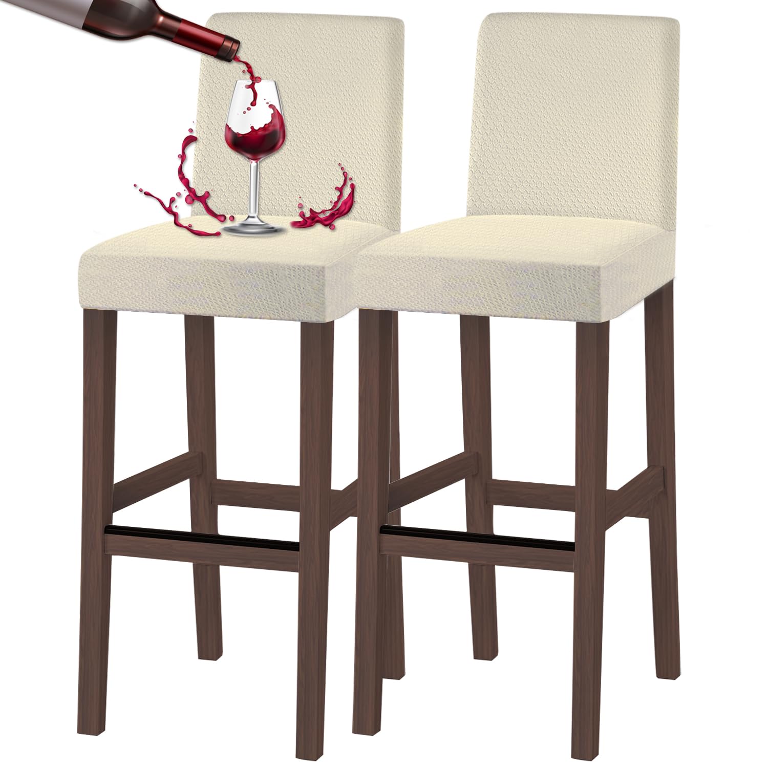 SHILV. HOME Waterproof Dining Room Chair Covers,Bar Stool Covers,Barstool Chair Slipcovers Pub Counter Seat Cover (Beige, Set of 2)