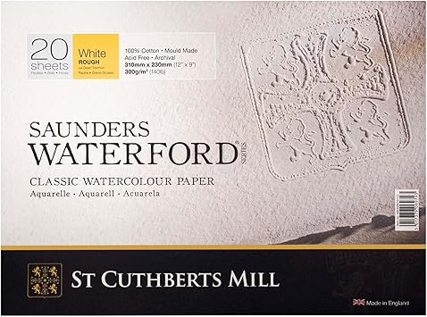 St. Cuthberts Mill Saunders Watercolor Paper Block - 12x9-inch White 100% Cotton - 20 Sheets of 140lb Rough Watercolor Paper for Gouache Ink Acrylic Charcoal and More