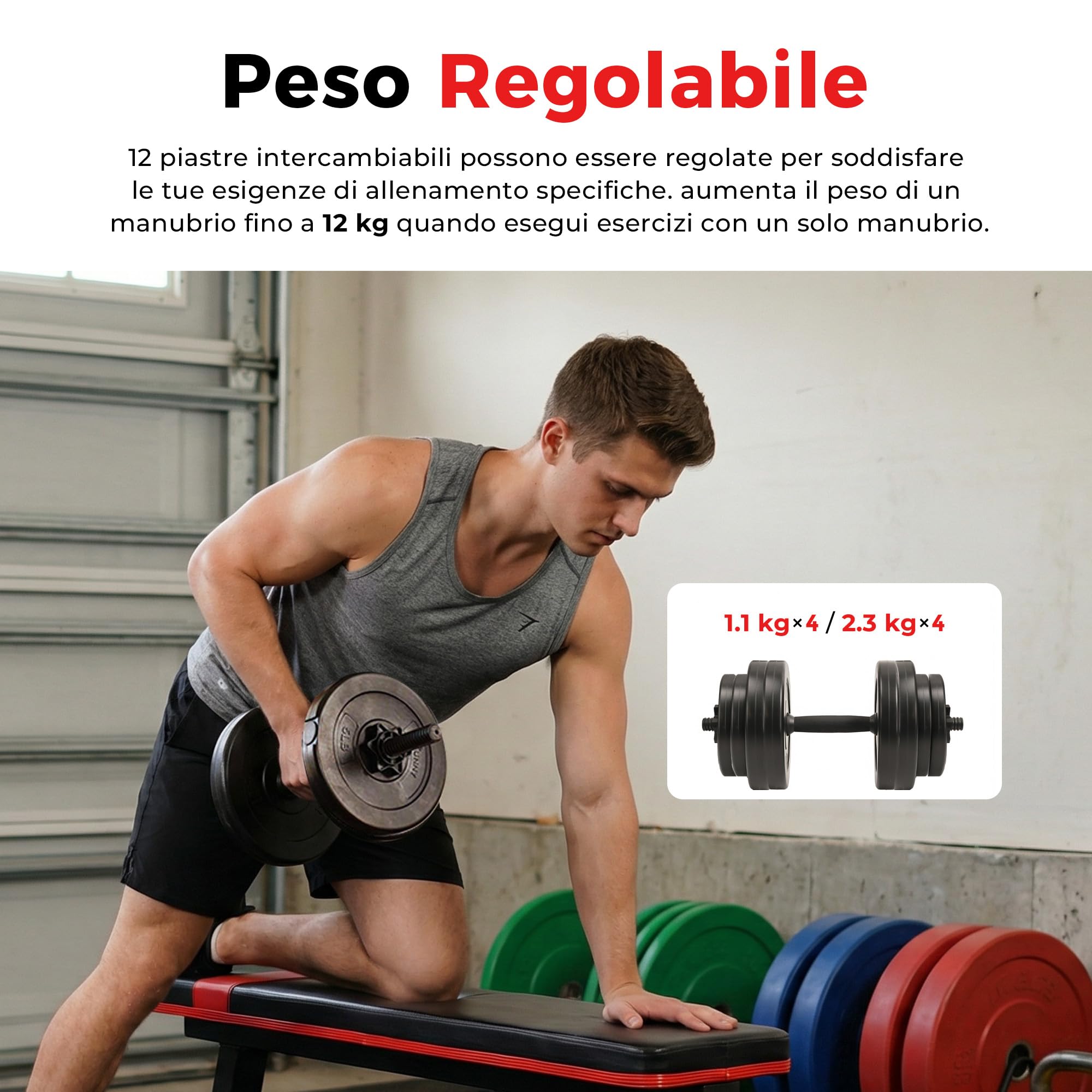 Sunny Health & Fitness Manubrio regolabile Elite, salvaspazio, per allenamento di forza, impugnatura in acciaio antiscivolo, palestra domestica fitness - NO. 087