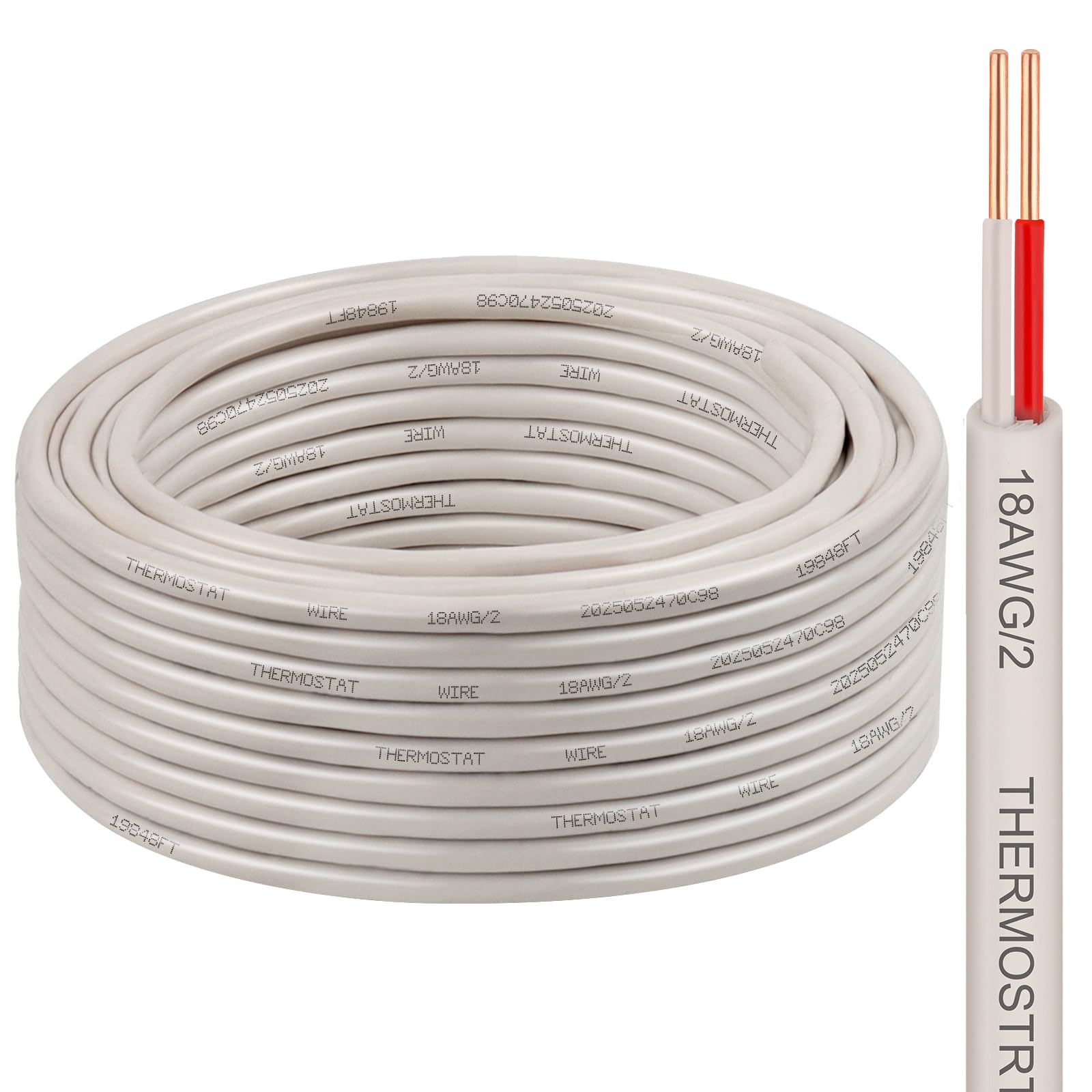 XRDS -RF 18AWG 2 Conductor Thermostat Wire 50FT, Solid Copper, 18 Gauge 2 Wire for Thermostat, HVAC, Heating and Cooling, White Jacket (20FT / 25FT /